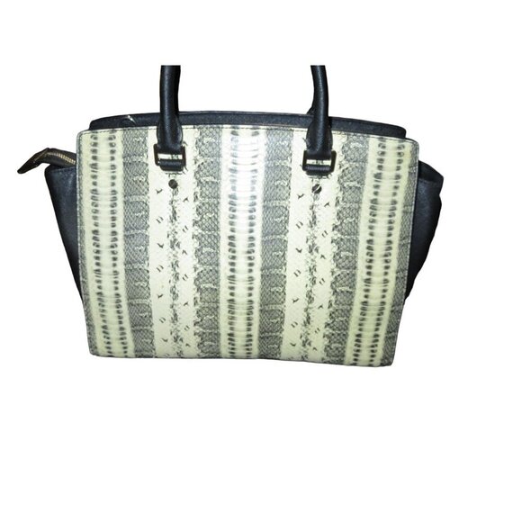 MICHAEL KORS Selma Black & White Snakeskin Embossed Leather Tote - Picture 2 of 14